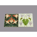Two French Art Nouveau relief moulded tiles, by Utzscneider, decorated with Canterbury Bells and