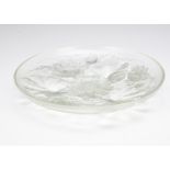 An Art Deco French frosted glass charger by Verlys, decorated with lilypads and flowers to both base