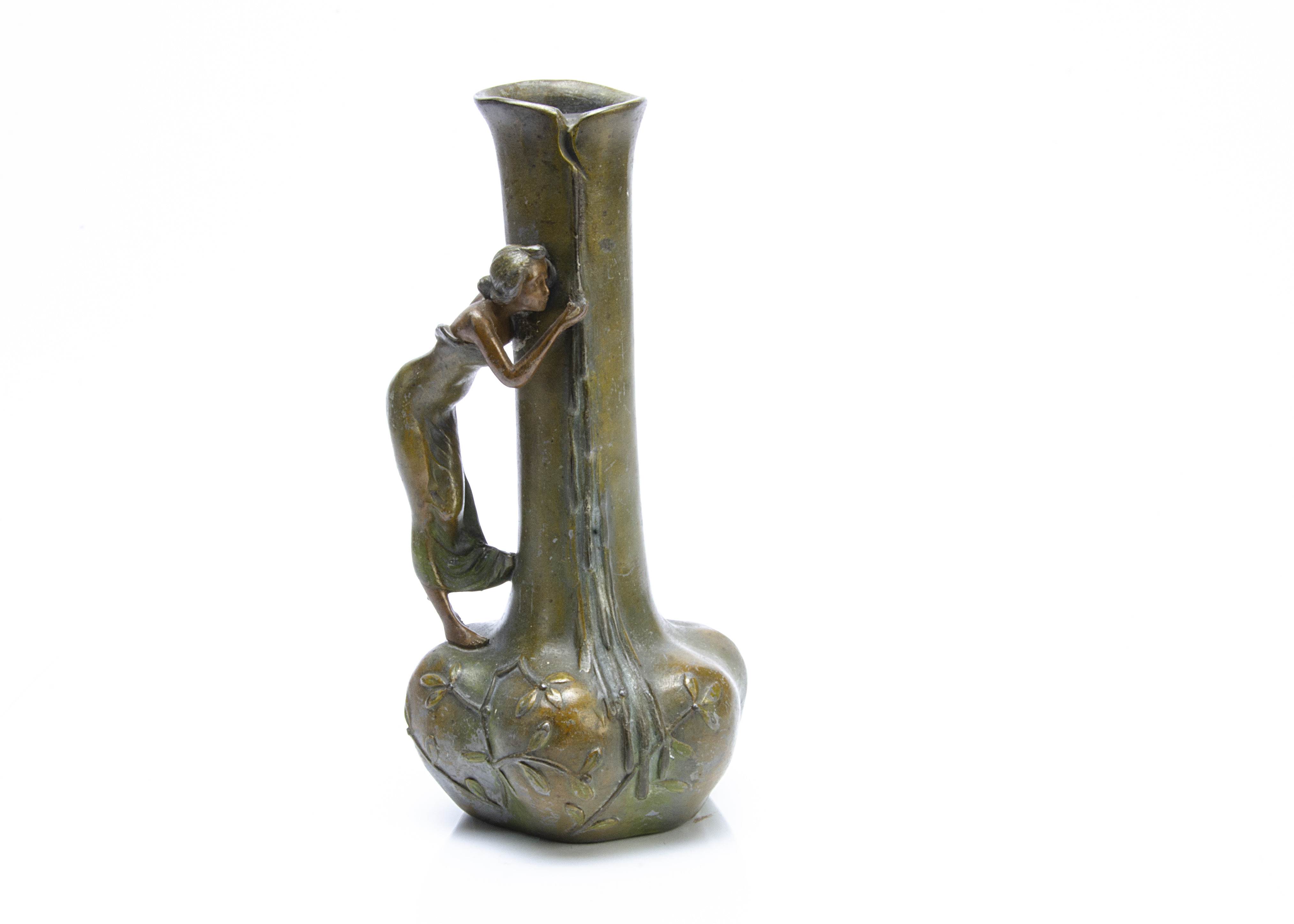 A spelter Art Nouveau vase 'La Source', after Aristide De. Ranieri, the figural vase of lobed - Image 2 of 2