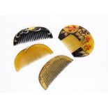Four Japanese Meiji period Kushi Kanzashi hair combs, all of semi circular shape, three horn