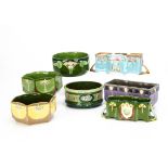 A collection of Eichwald Art Nouveau German pottery planters, including three rectangular