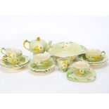 A Grindley pottery Art Deco teaset and dessert set, including teapot, tea bowls, serving bowl,
