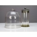 A Rowntrees Gums silver plated pewter and glass storage jar, the cylindrical body on a stepped