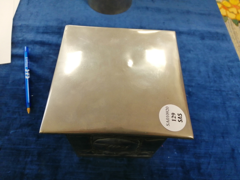 A Scottish school influenced pewter and tin biscuit box, with cushion shaped hinged lid, the - Image 9 of 9
