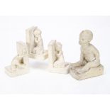 A pair of Registered Designed London made plaster bookends, of young girl leaning against a door