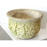 A concrete outside jardiniere, with moulded leaf decoration, 37cm x 23cm high