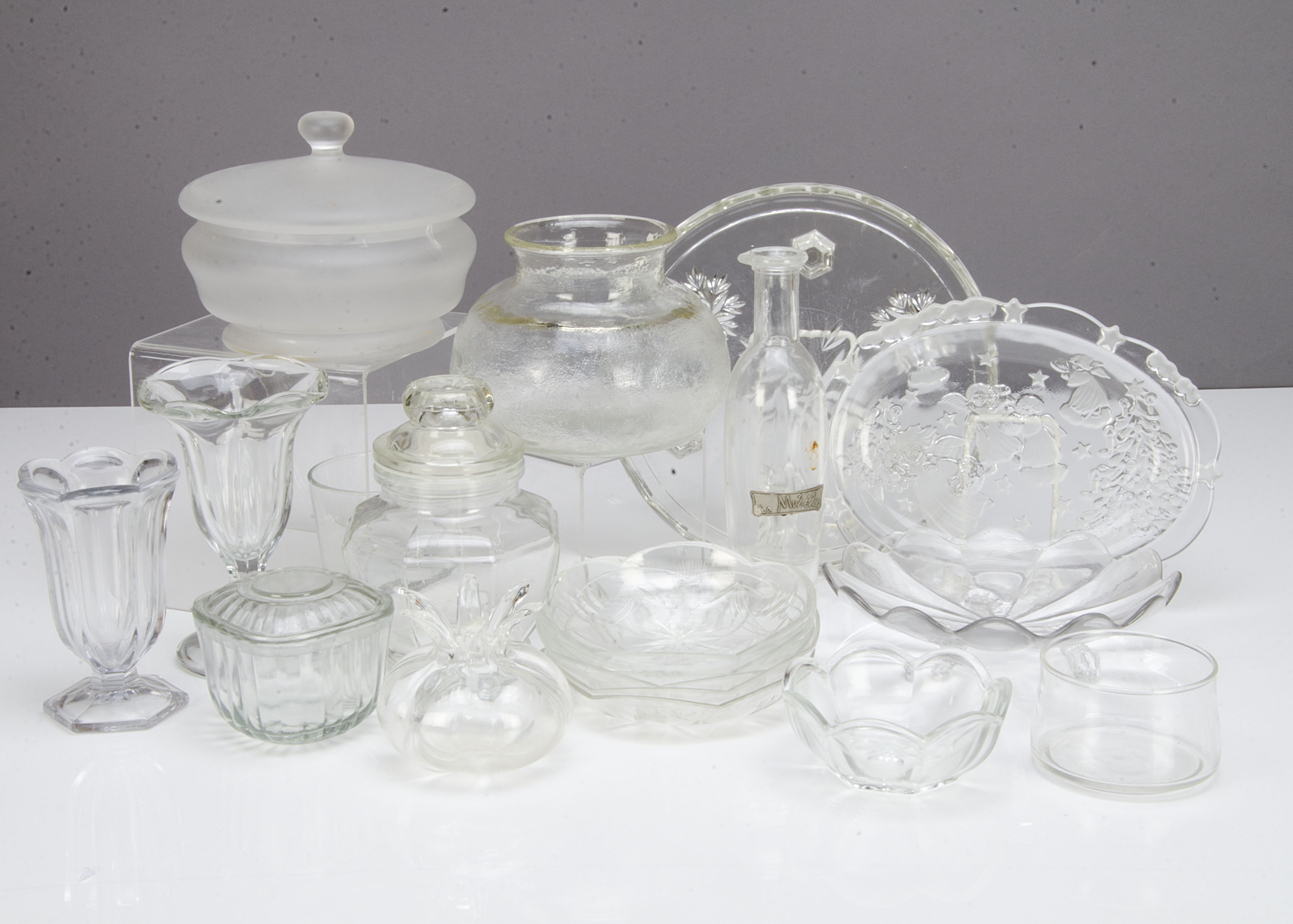 A collection of miscellaneous moulded and cut glassware, including an octagonal storage jar and lid, - Image 2 of 2