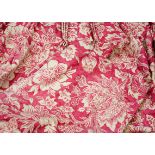 A large single curtain, in red and cream printed fabric, lined in calico cotton and insulated, all