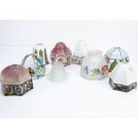 A collection of Art Deco glass shades, of various sizes and shapes, mostly of faceted open forms,