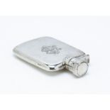 An Edwardian silver hip flask, the 1/12 PT rectangular vessel bearing engraved initials, overall