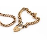 A 9ct gold curb link and padlock clasp bracelet, and another similar without clasp, 22g