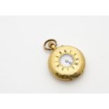 An early 20th Century 18ct gold half hunter lady's pocket watch, 30mm engraved case, AF, 25.3g