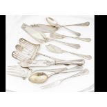 A collection of Jugendstil German silver serving implements and part dessert set by H. Meyen & Co,