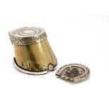 A Victorian silver plated mounted horse hoof inkwell, together with a late Victorian silver