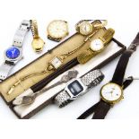 A group of eight watches, including two gold cased ladies, a lady's Eterna, and others, also a Rolex