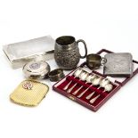 A group of silver and other items, including an Art Deco cigarette box, a possibly Indian silver