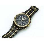 A modern Seiko Alarm Chronograph 100m gentleman's wristwatch, 39mm, ref. SNAA30, black ceramic