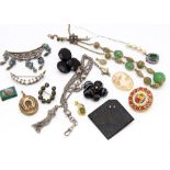 A small quantity of costume jewellery, including silver watch chain, gilt metal locket with