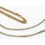 A collection of 9ct gold, including a fancy link necklace, 38cm and a broken necklace, total