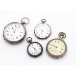 Four Victorian period and later continental silver open face pocket watches, one marked W.E. Watts