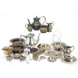Two boxes of silver and silver plate, including a silver hand mirror, silver filled candlestick, AF,