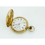 A late Victorian 18ct gold full hunter pocket watch, 54mm, appears to run, movement and dial