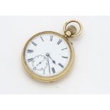 A late Victorian 18ct gold open faced pocket watch from Thompson & Vine, 49mm, appears to run