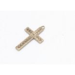 A 9ct gold cross pendant, with engraved front, marked B&S 9ct, 2.5cm x 1.5cm, 1.2g