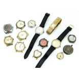 Twelve vintage and modern watches, also silver watch case and a silver pocket watch case,