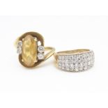 A 9ct gold and cubic zirconia dress ring, ring size N, 5.1g together with a 14ct citrine and topaz