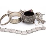 A small quantity of miscellaneous silver and white metal, including a Victorian bright cut napkin