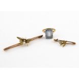 A 9ct gold and seed pearl bug bar brooch, together with a seed pearl gold swallow mounted safety pin