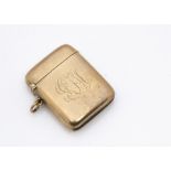 A 9ct gold Chester Edward VII vesta case, of rectangular form with hinged top monogrammed