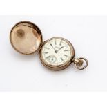 A late 19th Century American lady's full hunter pocket watch from Waltham, 34mm, case dented, runs