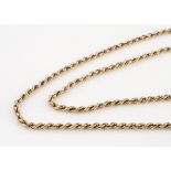 An opera length 9ct gold rope twist necklace, with barrel snap clasp, 73cm, 34g