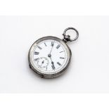 A late 19th Century German silver open faced pocket watch from DF & Co, 47mm, appears to run, dial