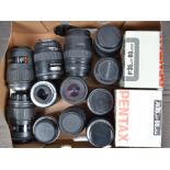 Pentax AF Zoom Lenses, including two boxed 35-80mm f/4-5.6 lenses, SMC Pentax F 70-210mm (2), 35-