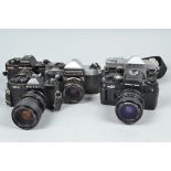 Five SLR Cameras, a Ricoh Singlex TLS, with 50mm f/2.8 lens, Praktica BX20, with 35-70mm f/3.5-4.5