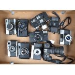 A Tray of Compact Cameras, including an Olympus Trip, Lomo 135BC, Minitar 1, Cmaha Smena 8M,