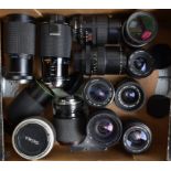 A Tray of Zoom Lenses, various mounts, manufacturers include Tokina, Minolta, Kiron and other