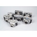 A Tray of Rangefinder Cameras, including a Perfex Deluxe, shutter sticking, Agilux Agimatic,