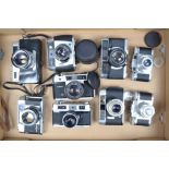 A Tray of Rangefinder Cameras, a Paxette, Super Paxette, Minolta Super 3 Circuit, Beauty Light-o-