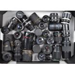 A Tray of M42 Mount Prime Lenses, various focal lengths, manufacturers include Meyer-Optik,
