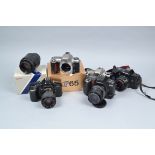 A Tray of SLR Cameras, a Yashica 270 Auto Focus, with 28-70mm f/3.5-4.5, 109 Multi Program, with