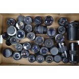 A Tray of M42 Mount Prime Lenses, various focal lengths, manufacturers include Pentagon, Carl