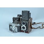 Various Cameras, a Yashicaflex model A TLR camera, with 80mm f/3.5 lens, shutter working, body F,