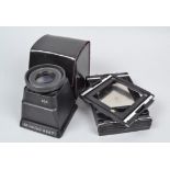 Mamiya RB67 Accessories, a RB67 magnifying chimney finder, in case and a Polaroid back with P