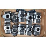 A Tray of Eastern Bloc SLR Camera Bodies, including a Kiev 4, Praktica BC-1 (2), IV, L2, MTL 50,