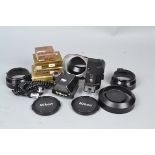 Nikon Accessories, including a Nikon DS-2 aperture control unit, DP-1 viewfinder, both untested,