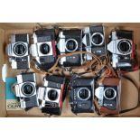 A Tray of Eastern Bloc SLR Camera Bodies, including Praktica Nova II, MTL 3, Nova, Super TL, LLC and